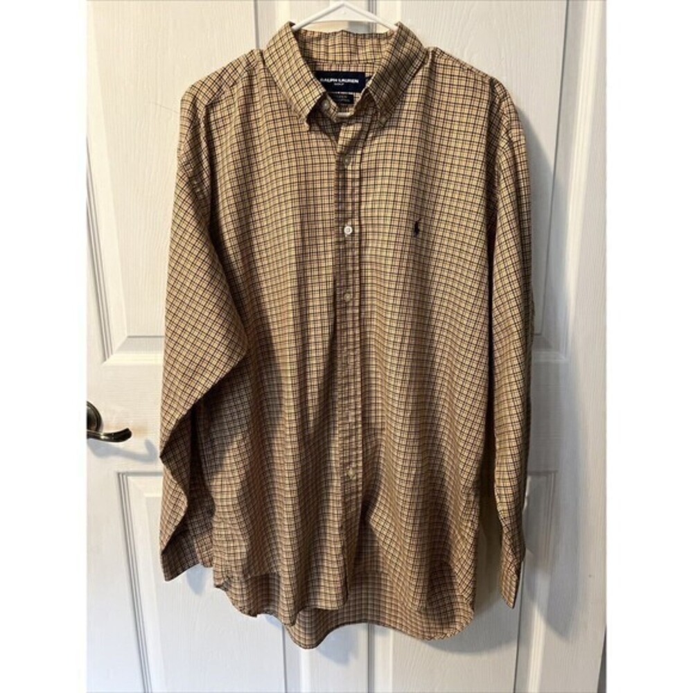 Ralph Lauren Golf Tilden Shirt Mens Large Plaid Cotton Classic